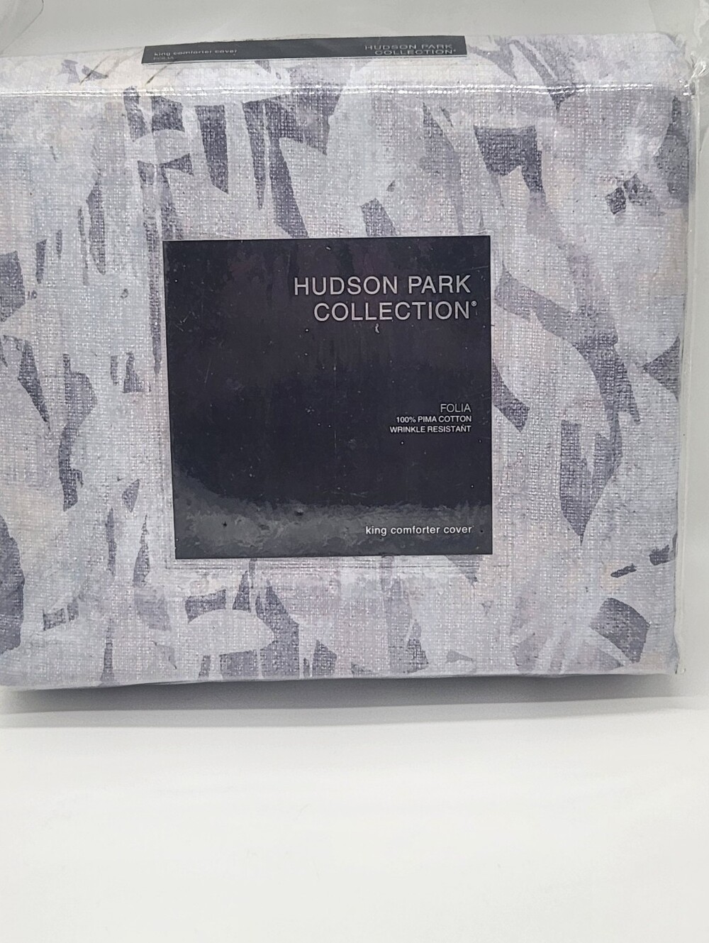 Hudson Park Collection Folia King Duvet Cover Pima Cotton Grey Blue Leaf NEW